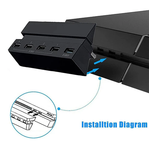 Adaptador HUB Dobe 5 Puertos USB para PS4, 4x USB 2.0 - 1x USB 3.0