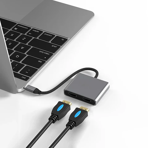 Hub Adaptador Multipuerto USB Tipo C a 2 HDMI 4K, 60Hz/30HZ