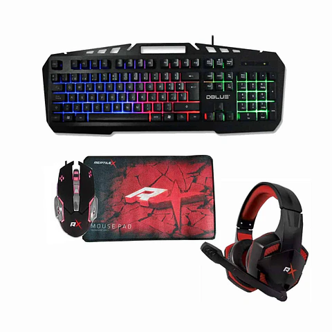 Kit gamer Reptilex RX0019, 4 en 1: Teclado + audífonos + mouse + pad mouse, comp