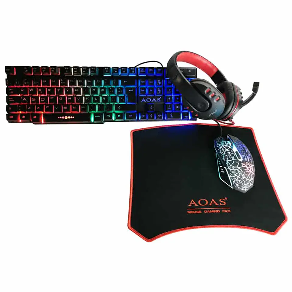 Combo 4 en 1 AOAS: Audífonos + mouse + teclado + pad mouse compatible Pc y Ps4 1