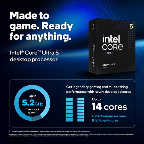 Procesador Intel Core Ultra 5 245K, LGA1851, 5.2 GHz, 24MB Cache
