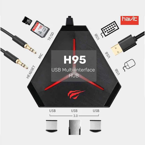 Adaptador Hub GameNote H95 - conecta fonos, teclado, mouse, SD a PC y consolas