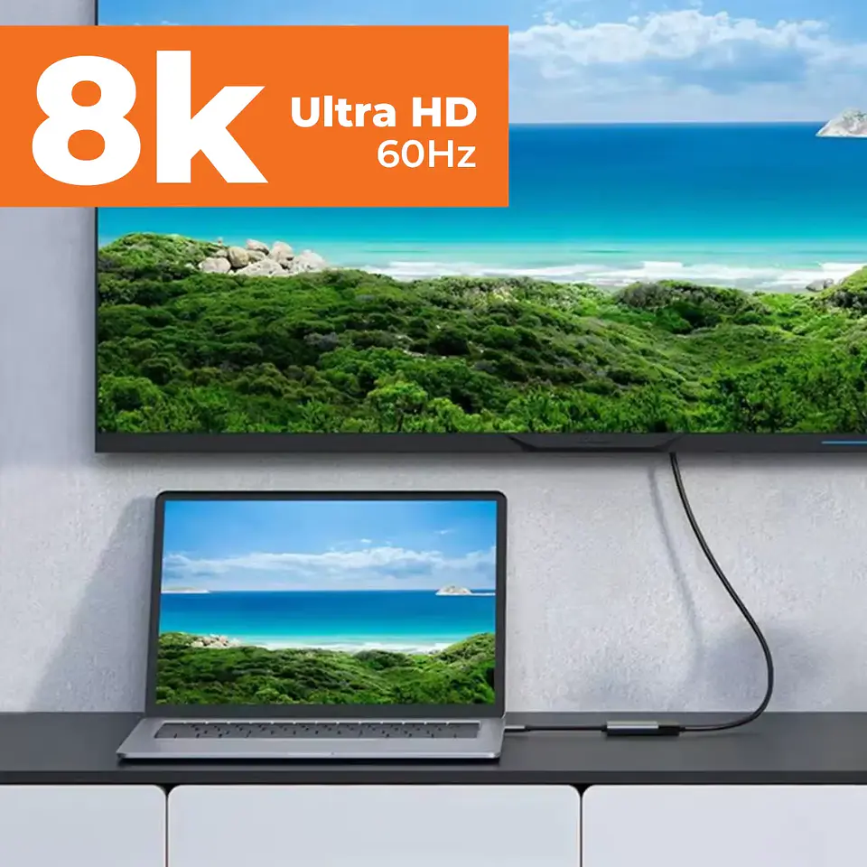 Hub Adaptador USB Tipo C a 1 HDMI 2.1 Ultra HD 8K 60Hz, 4K 144Hz 4