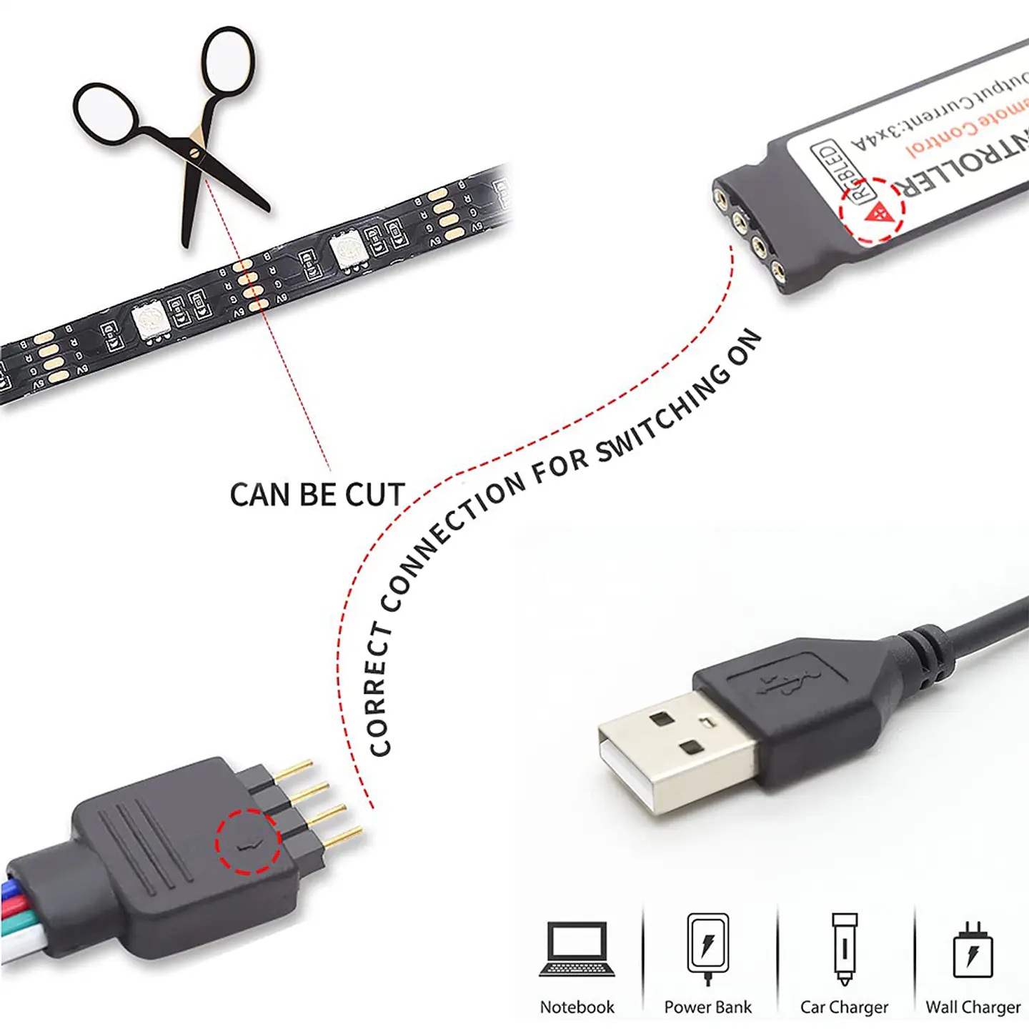 Tira de Luces Led - 3 Metros (Conexión USB, Control Remoto) 3