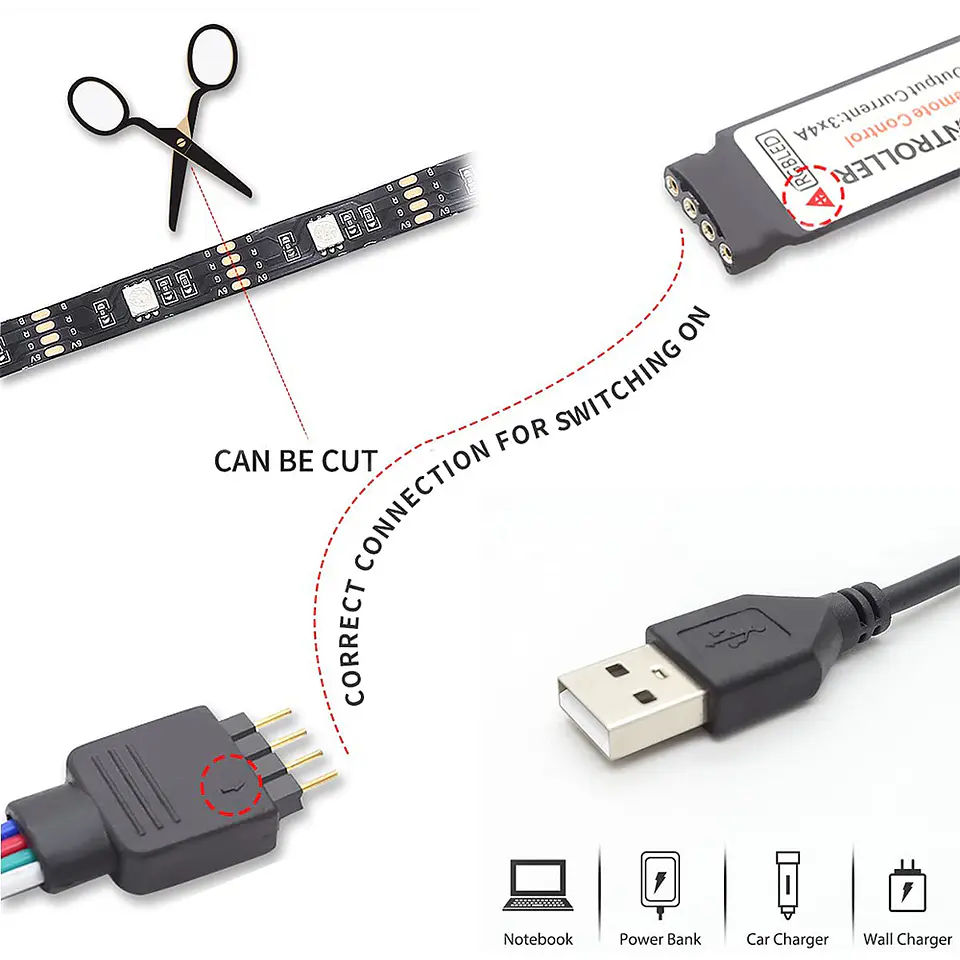 Tira de Luces Led - 3 Metros (Conexión USB, Control Remoto) 3