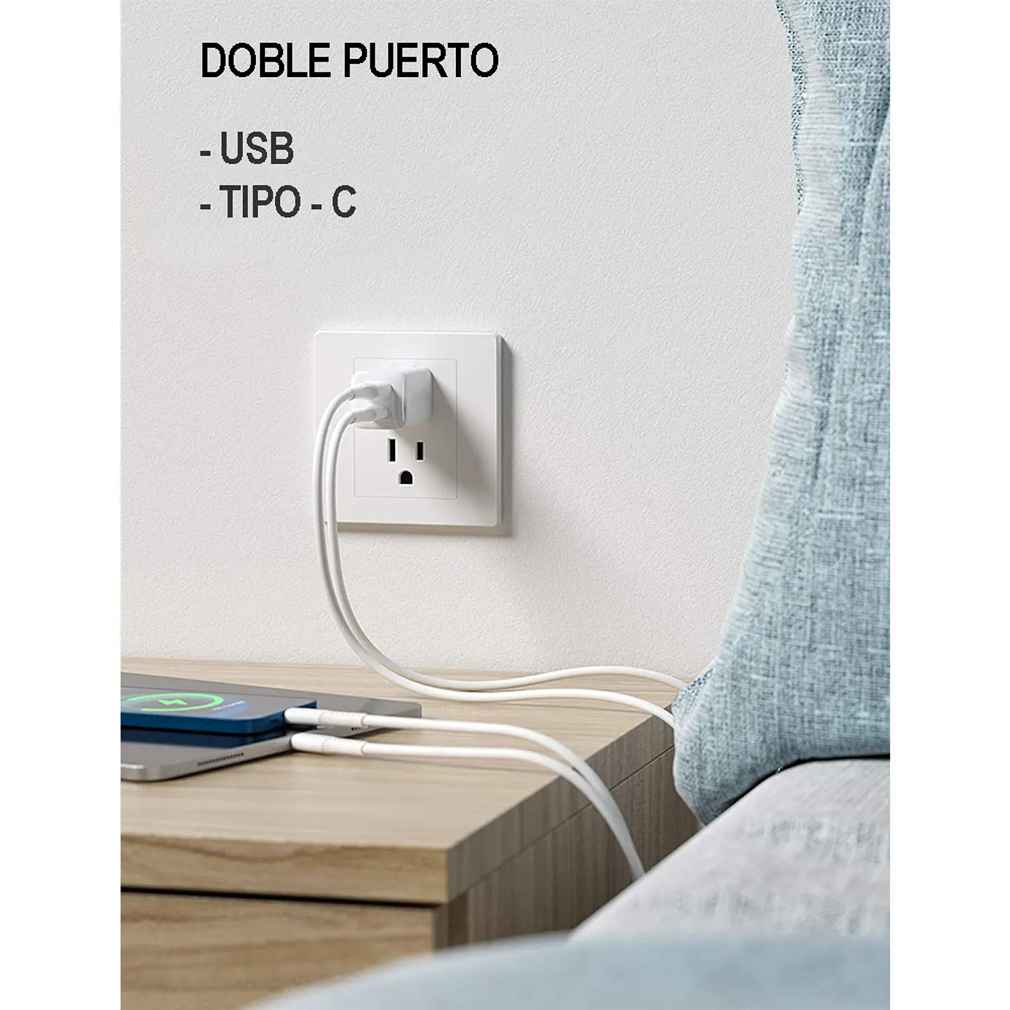 Adaptador Enchufe Cargador Carga Rápida USB + Tipo C, Qualcomm 3.0 - para Android, iOs (iphone y ipad) 3