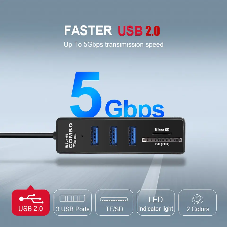 Hub 3 Puertos Multi Usb Adaptador Con Lector De Tarjeta SD 2