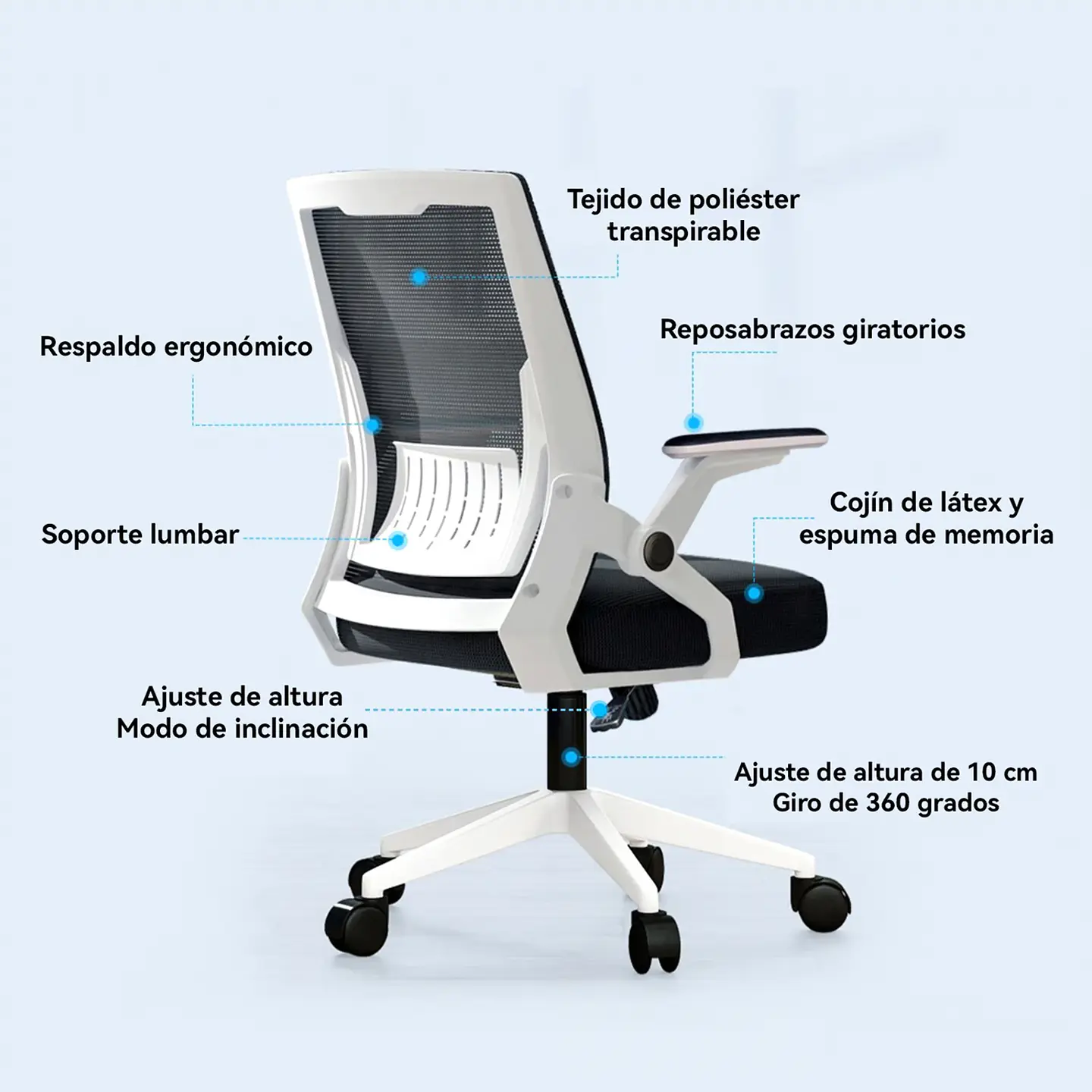 Silla Ejecutiva de Oficina Ergonómica, giratoria, Blanca 4