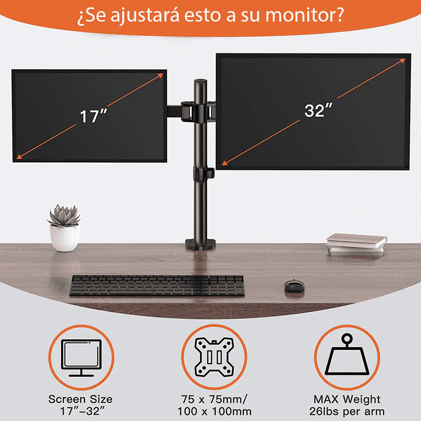 Soporte Doble para Monitor (2 Brazos, hasta 8 Kg, 13“ a 27“) 6