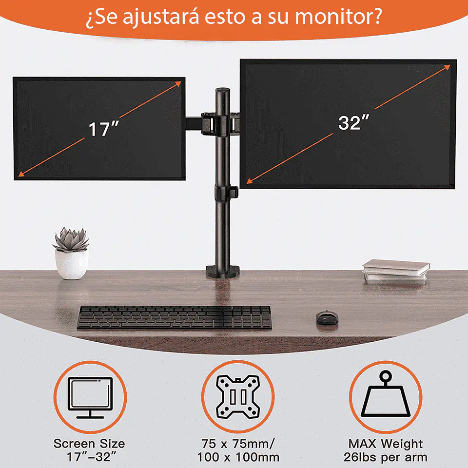 Soporte Doble para Monitor (2 Brazos, hasta 8 Kg, 13“ a 27“) 6
