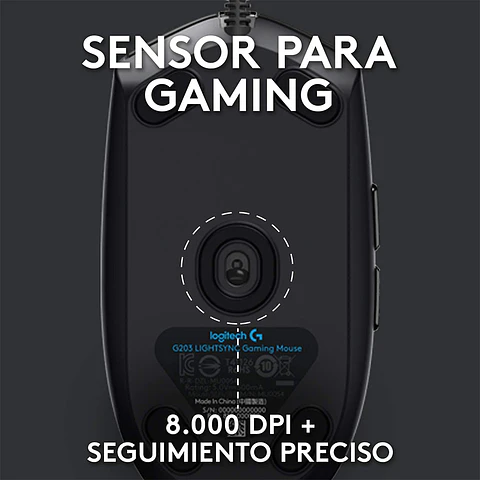 Mouse Logitech G203 RGB Lightsync, 6 botones, 8000DPI, Negro