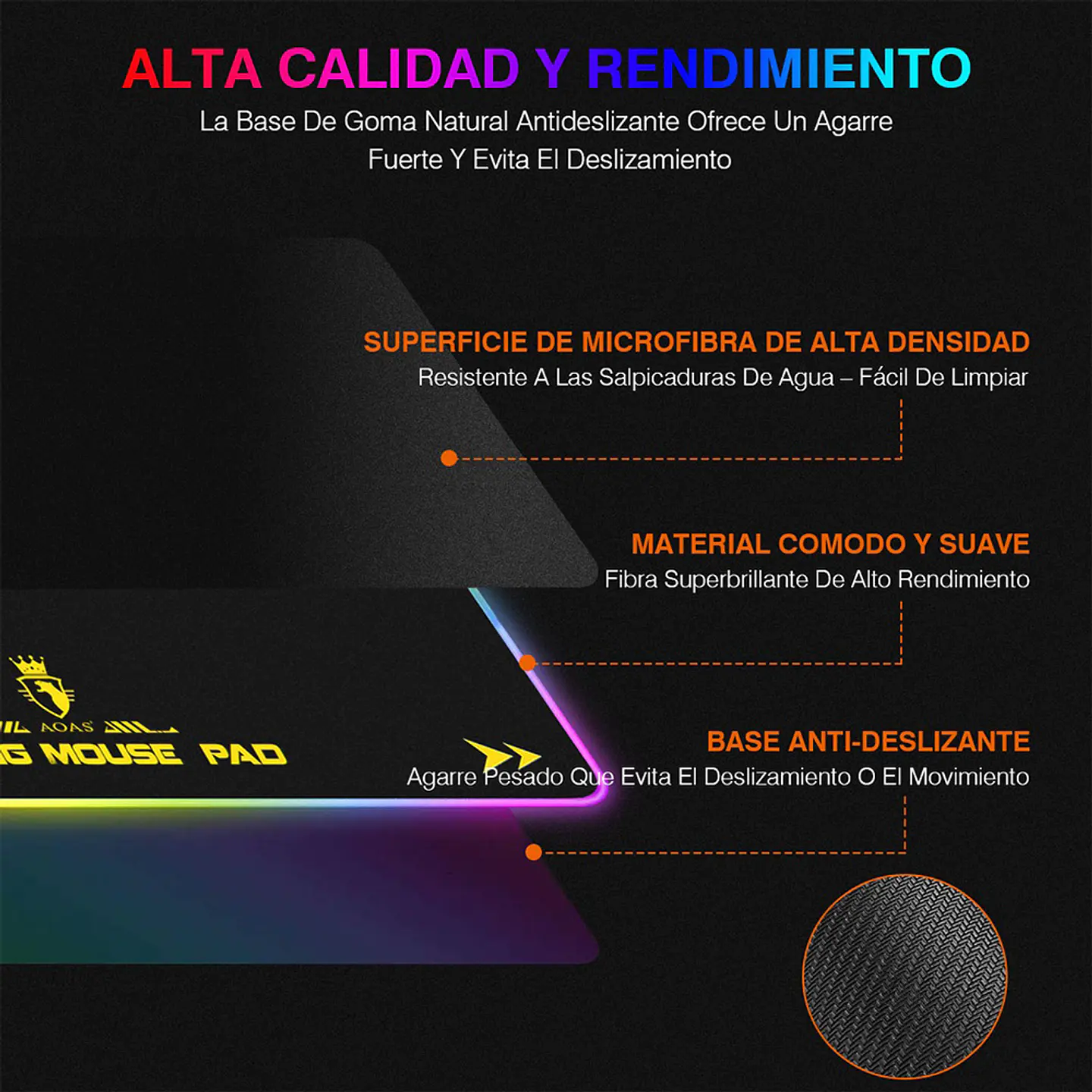 Mouse Pad Gamer AOAS S4000 RGB XL - Antideslizante 2