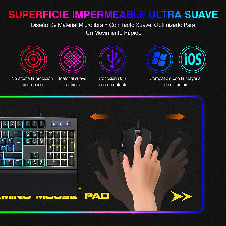 Mouse Pad Gamer AOAS S4000 RGB XL - Antideslizante 4