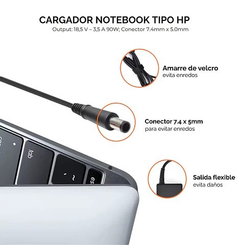 Cargador Notebook Compatible HP, 18.5V-3.5A 90W 7.4 x 5mm