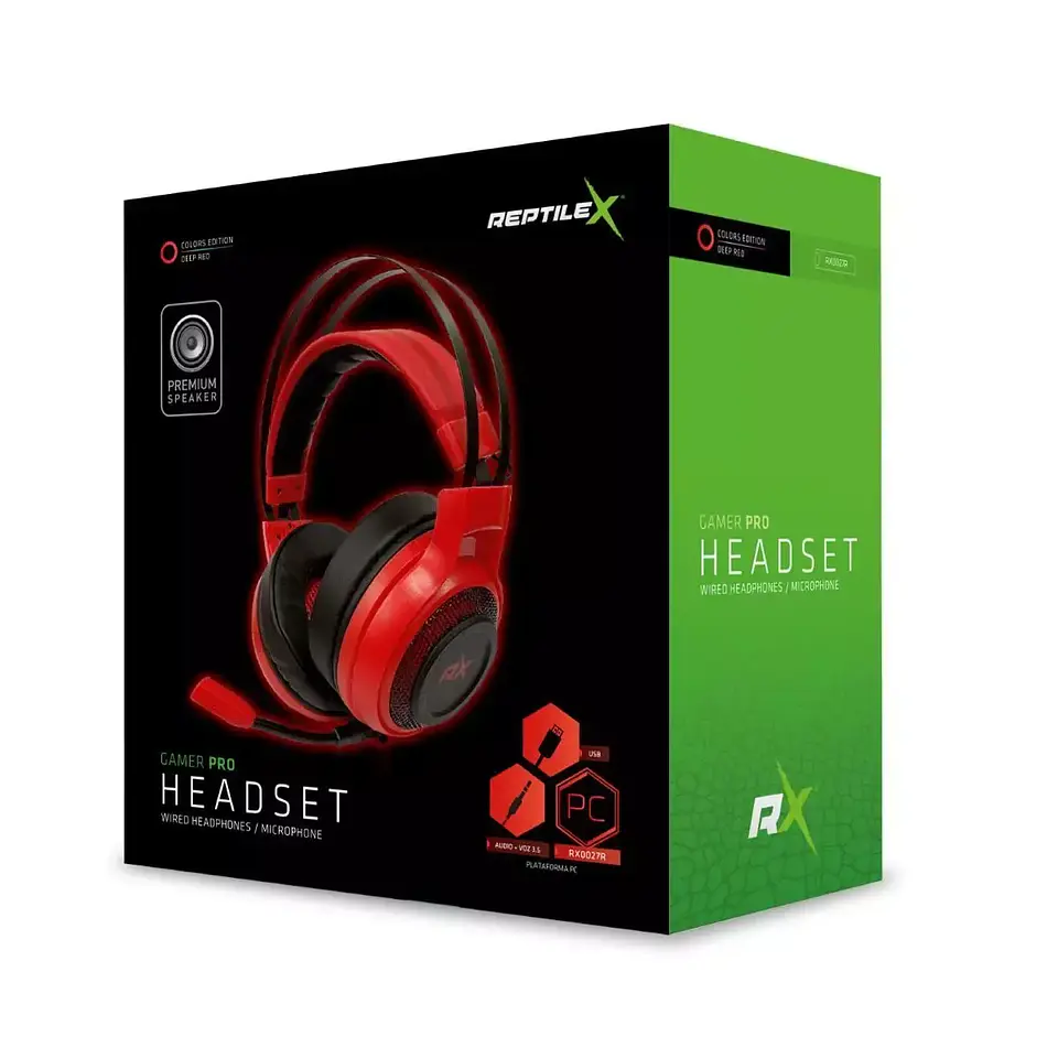 Audífonos Gamer Pc y Consola ReptileX RX0027R Mic, USB, Rojo 3