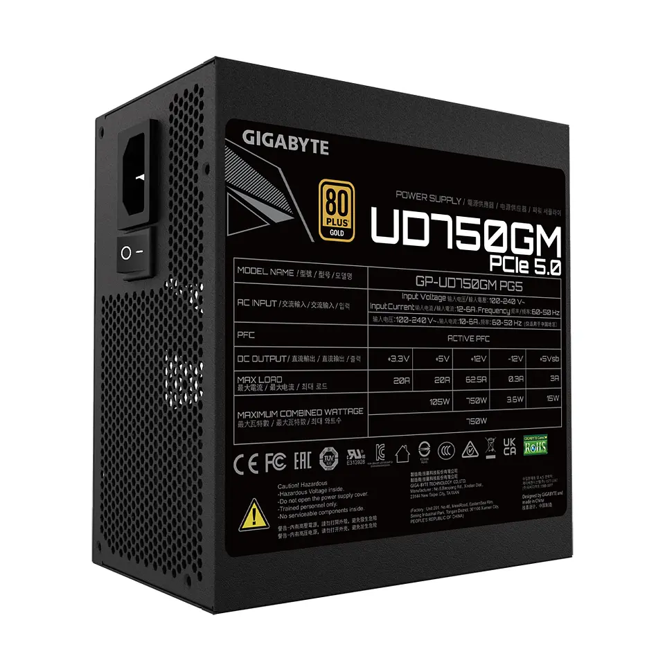 Fuente de Poder Gigabyte 750W UD750GM PG5, 80+ Gold, Modular 3