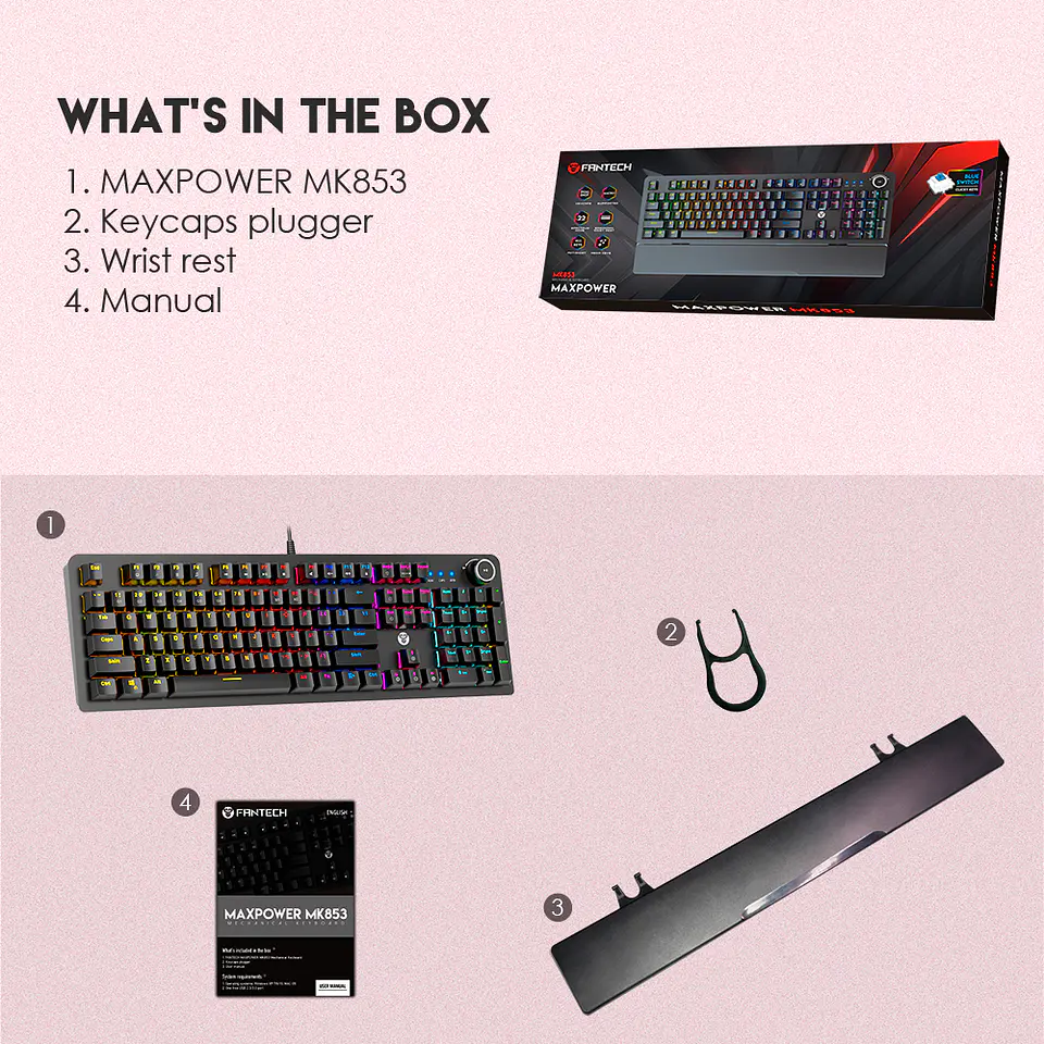 Teclado Mecánico Fantech Maxpower MK853 Sakura, Red Switch 3