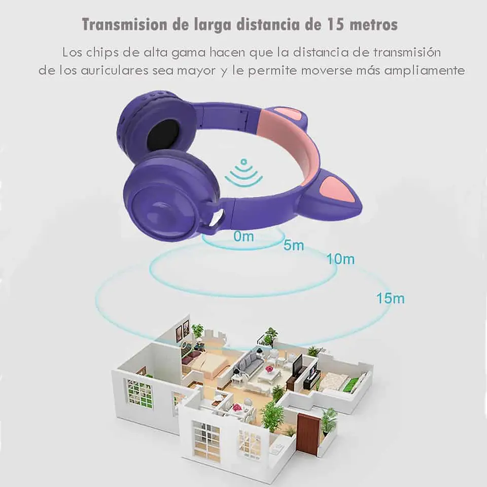 Audífono Inalámbrico Cat Ear, RGB (Orejas de Gato con Luces, ZW-028) 3