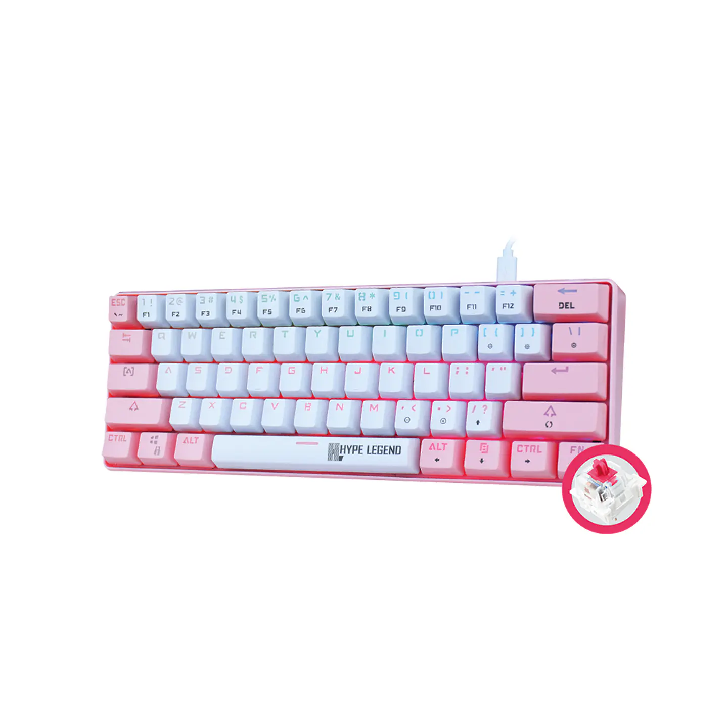 Teclado Mecánico 60%, Hype Legend  Rebel PINKU - Red Switch 1