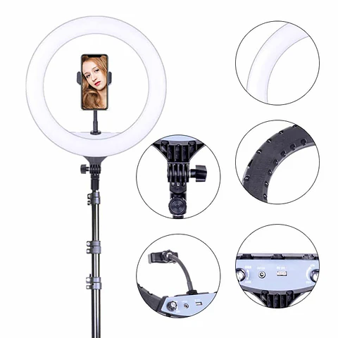 Aro Luz Led Profesional 36cm + Trípode reforzado regulable 1.90cm