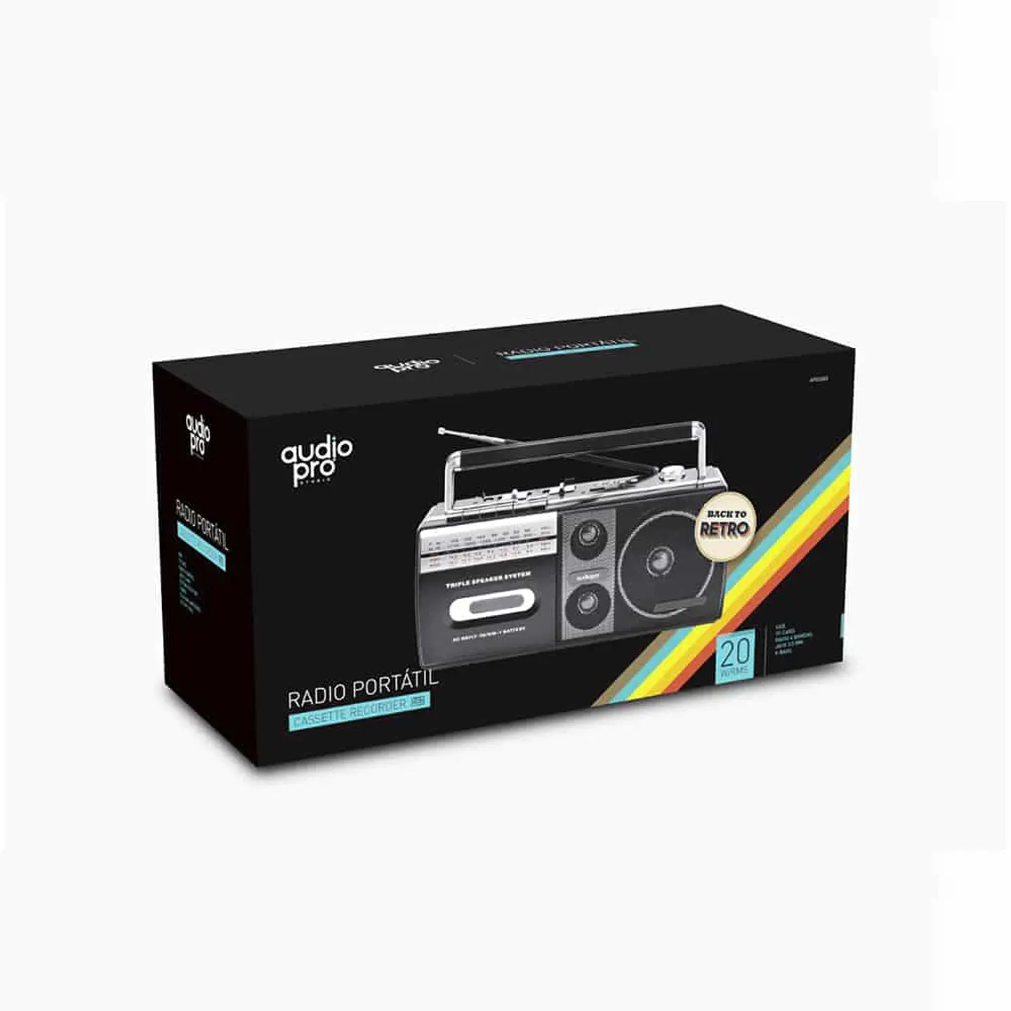 Radio Cassette AudioPro AP02077, portátil, USB, 20W, X Bass 2