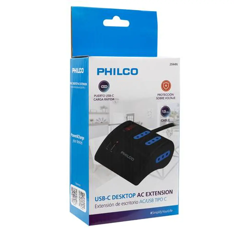 Extensión Alargador Escritorio Sobrevoltaje USB/USB-C, Negro 1