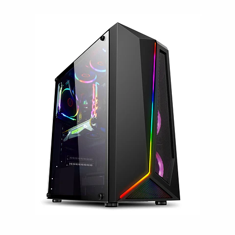 Gabinete Gamer Ruik Atx Vidrio Templado, 4 Cooler Rgb, Usb 3.0