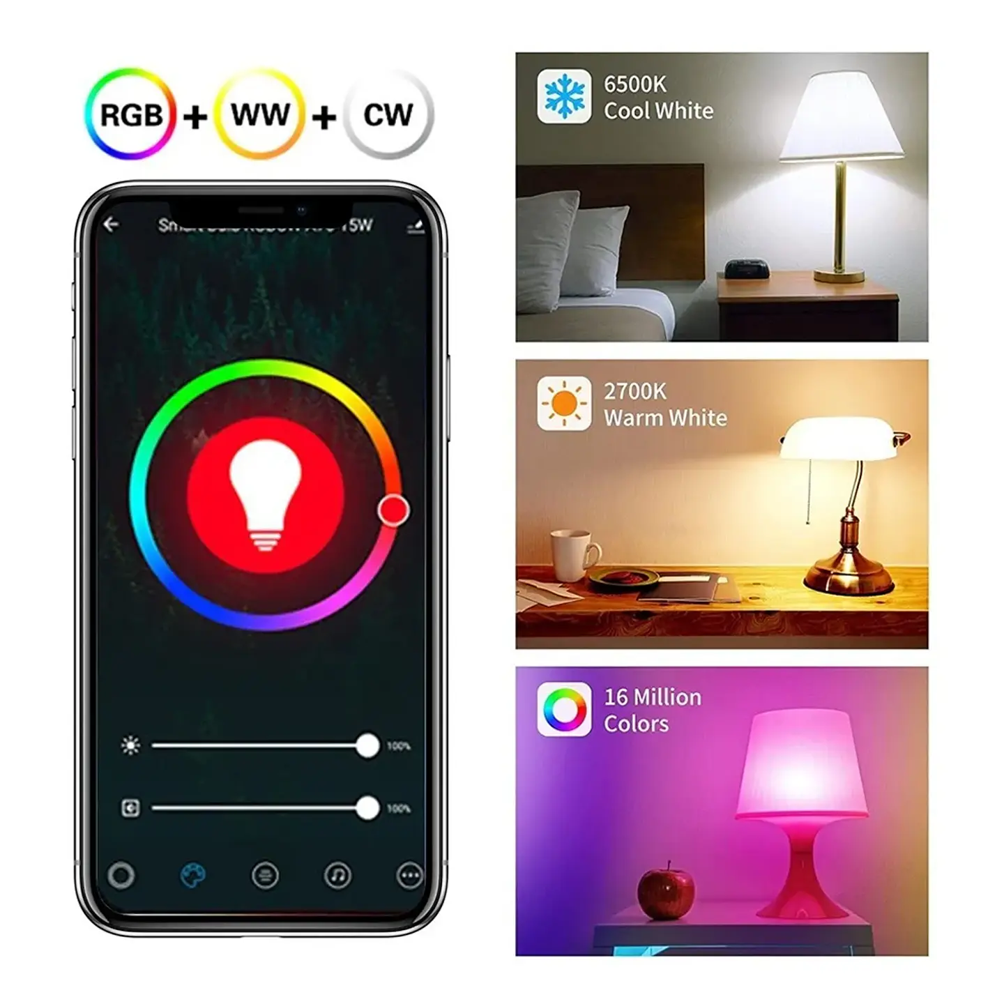 Kit 3 Ampolleta Led E27 Wifi Inteligentes Rgb, Iluminación Hogar 7