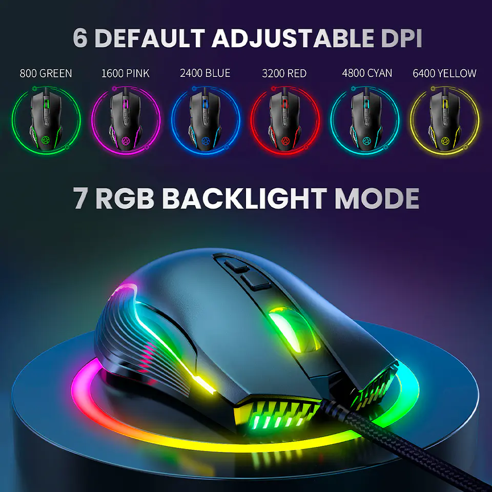 Mouse Gamer Fancy Tech G901, 7 Botones, 6.400 dpi, RGB 8