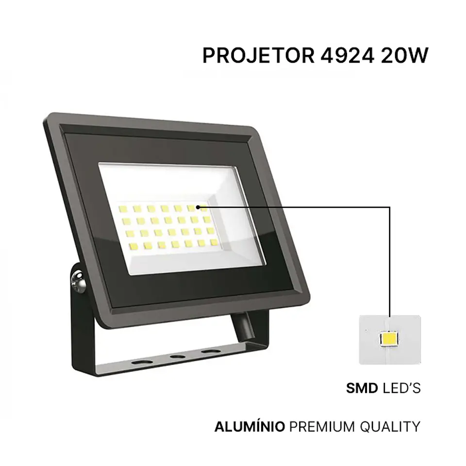 Projetor 4924 20W SMD F-CLASS 4000K Corpo Preto V-TAC 2