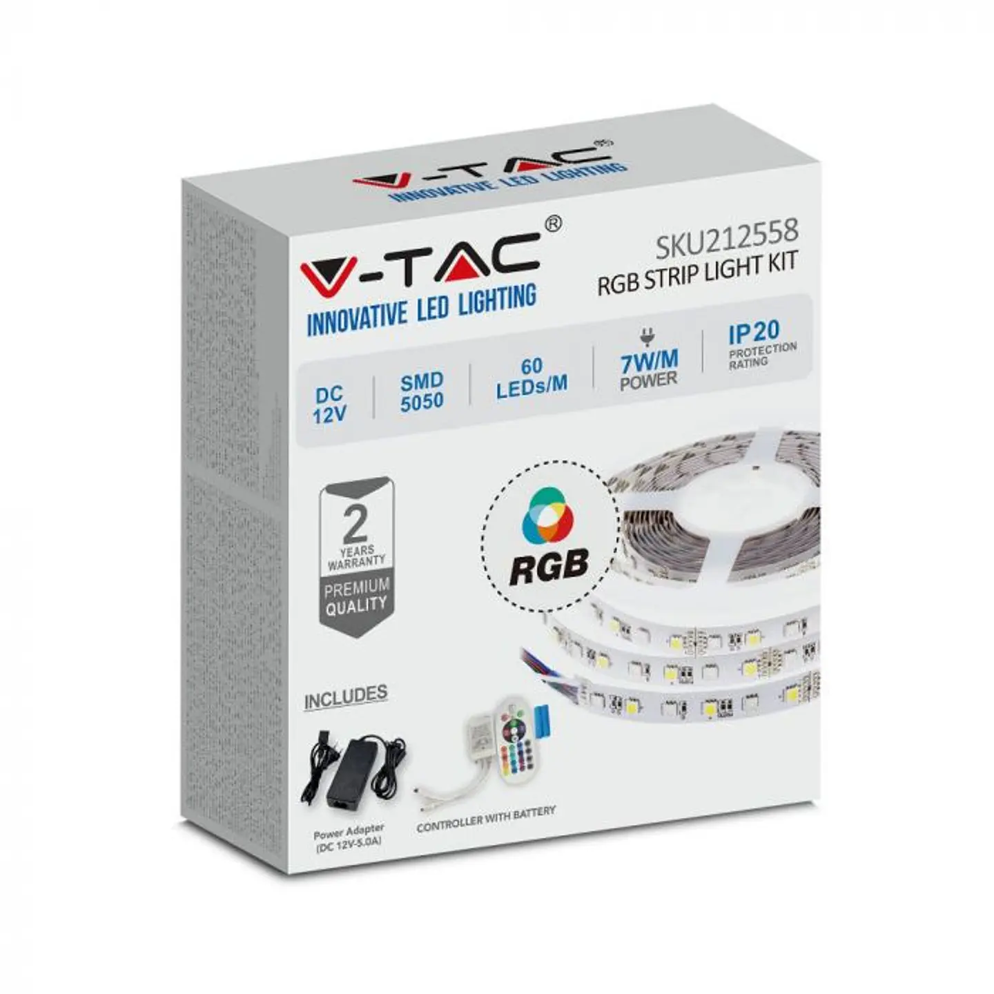 Tira LED 5050 60 7W/M RGB SET IP20 EU PLUG V-TAC 1
