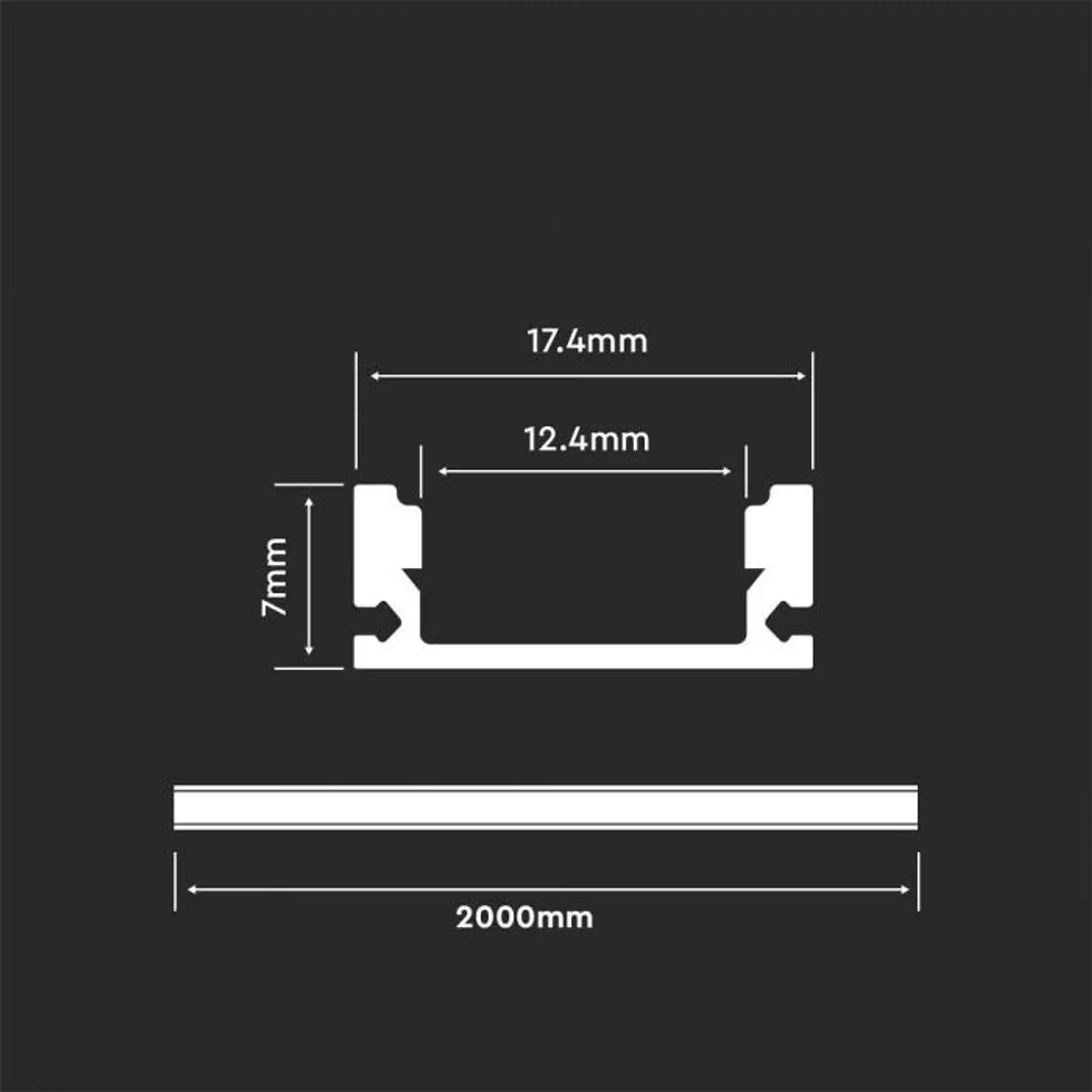 Perfil com Kit para Fita LED 8113 2000X17.4X7MM Prata V-TAC 2