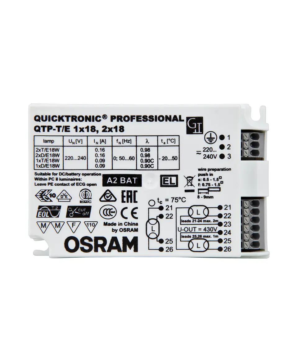 Balastro electrónico QTP-T/E 1X18, 2X18 Osram 2