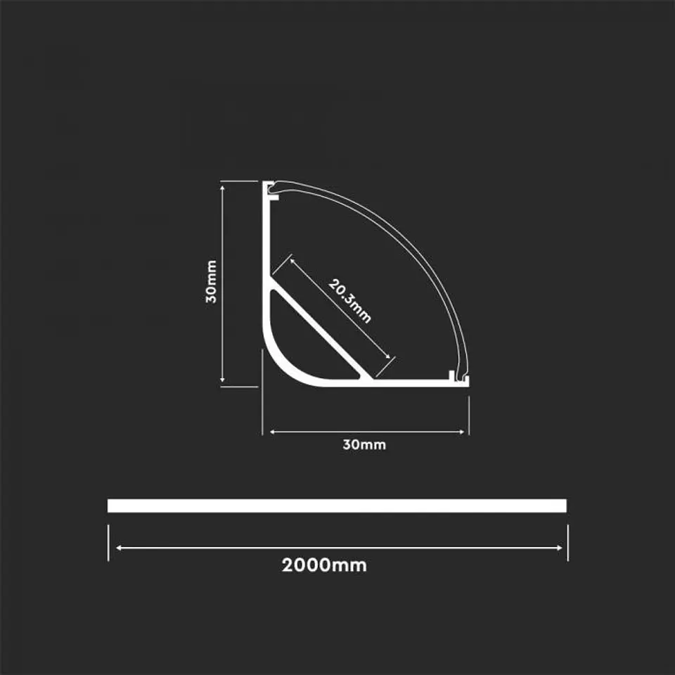 Perfil com Kit para Fita LED 2000x20.3x30MM V-TAC 2