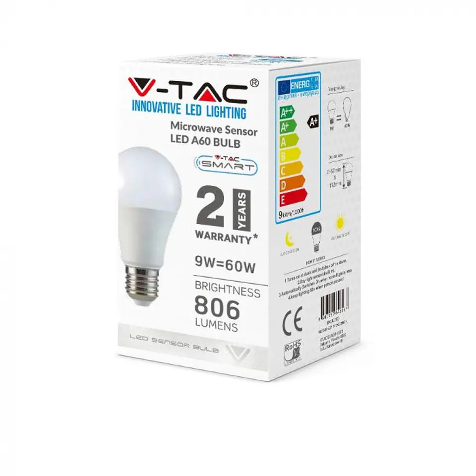 Lâmpada LED A60 9W E27 c/sensor de micro-ondas V-TAC 6