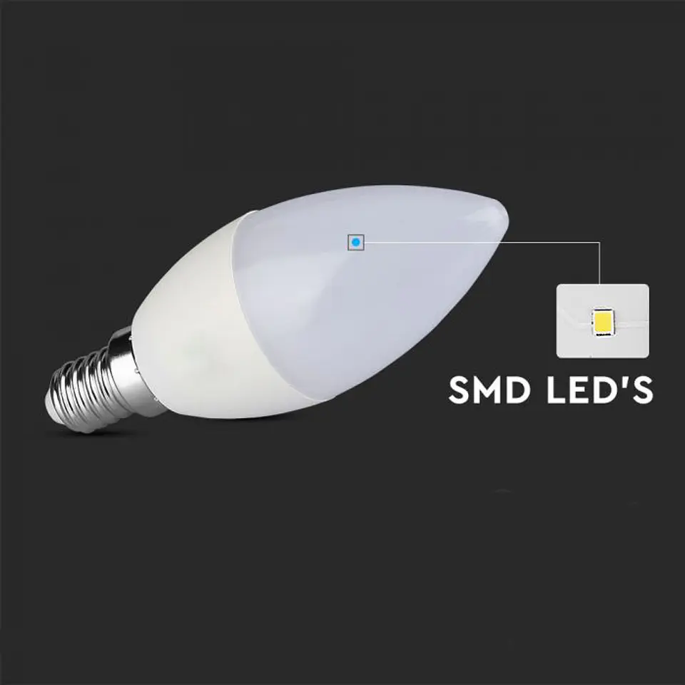 Lâmpada LED vela Chip Samsung 5.5W E14 C37 V-TAC 3