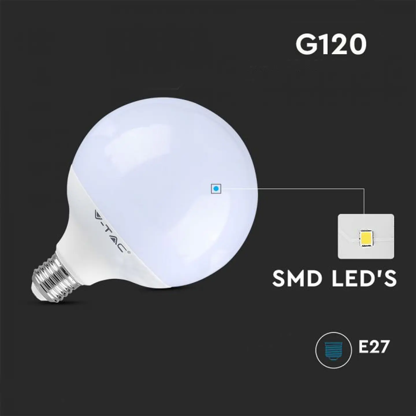 LED Bulb 13W E27 G120 DIM V-TAC 3