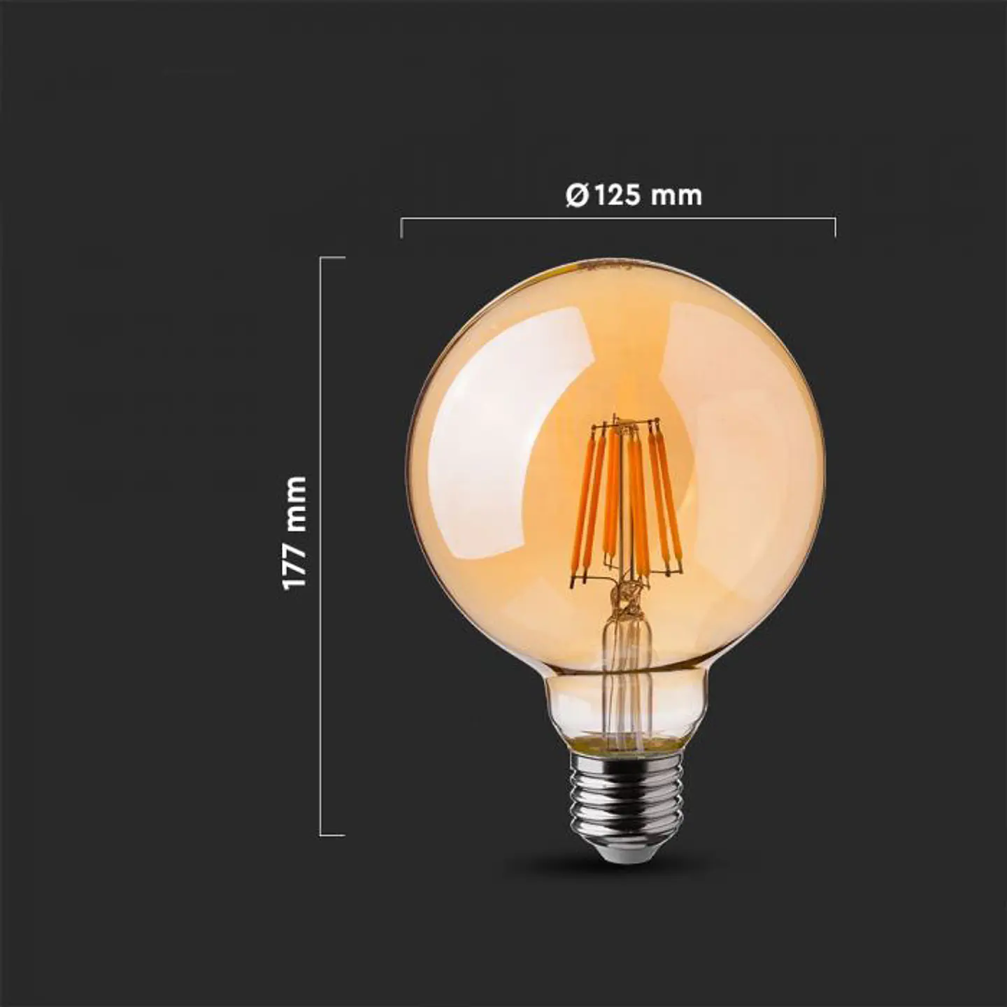 Lâmpada LED de filamento 8W 2200K E27 G125 DIM âmbar V-TAC 2