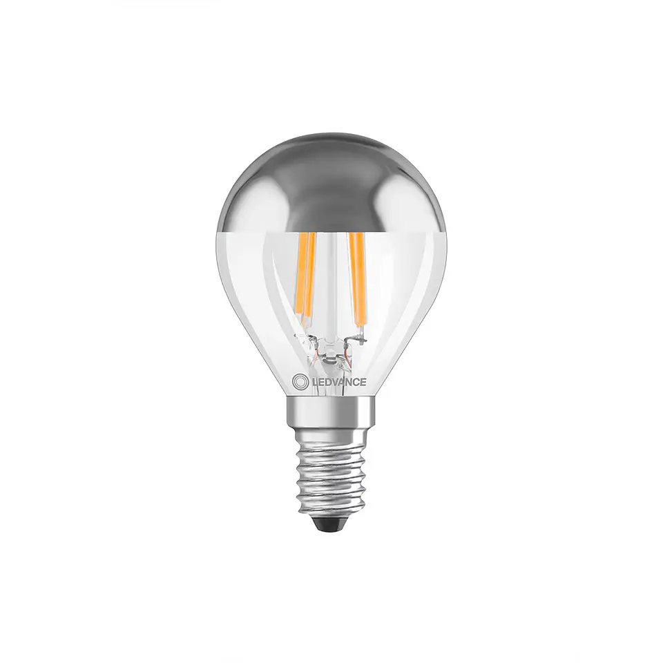 Lâmpada LED Classic P 31 filament mirror P 4W 827 silver E14 Ledvance 1