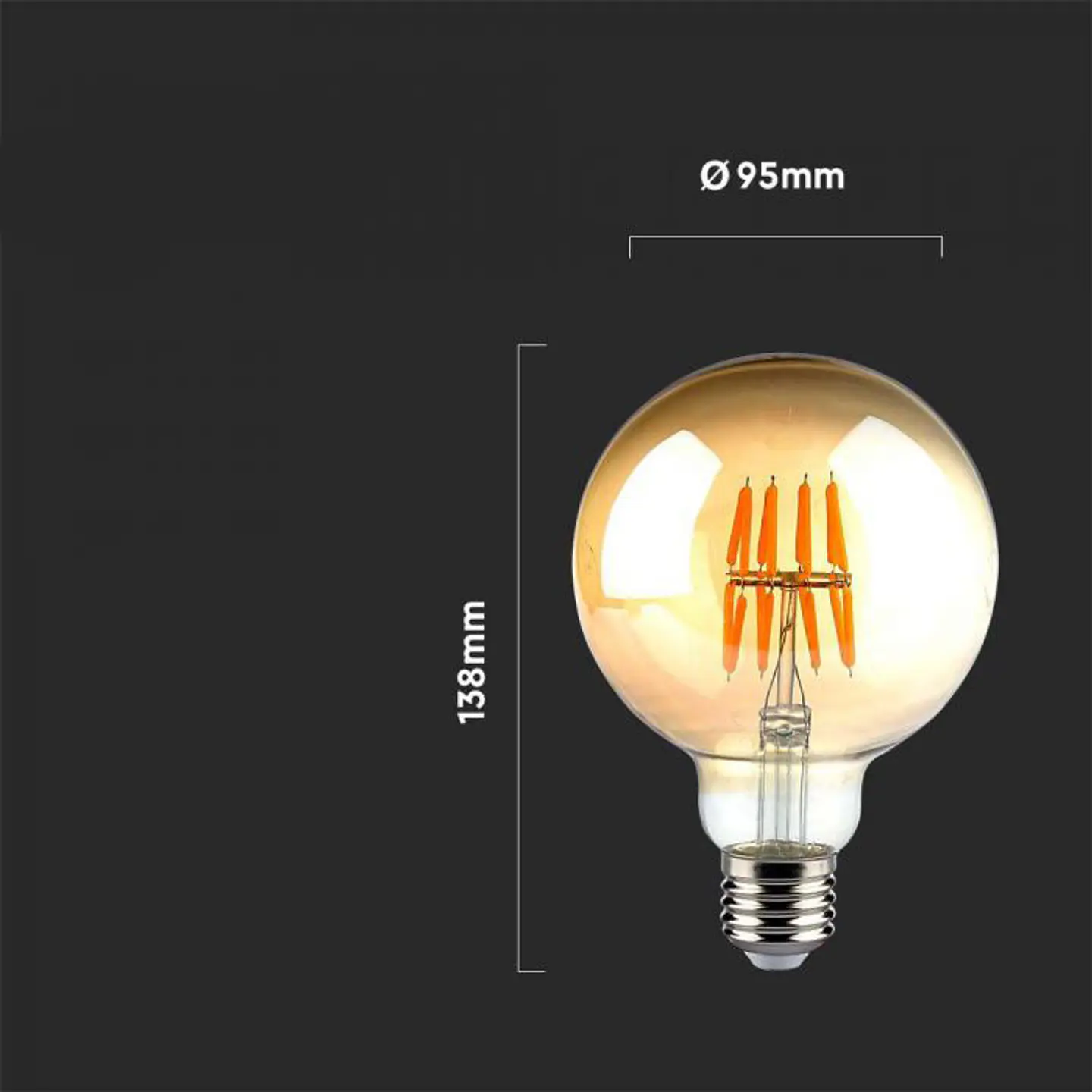 LED Filament Bulb 8W 2200K E27 G95 Amber V-TAC 2