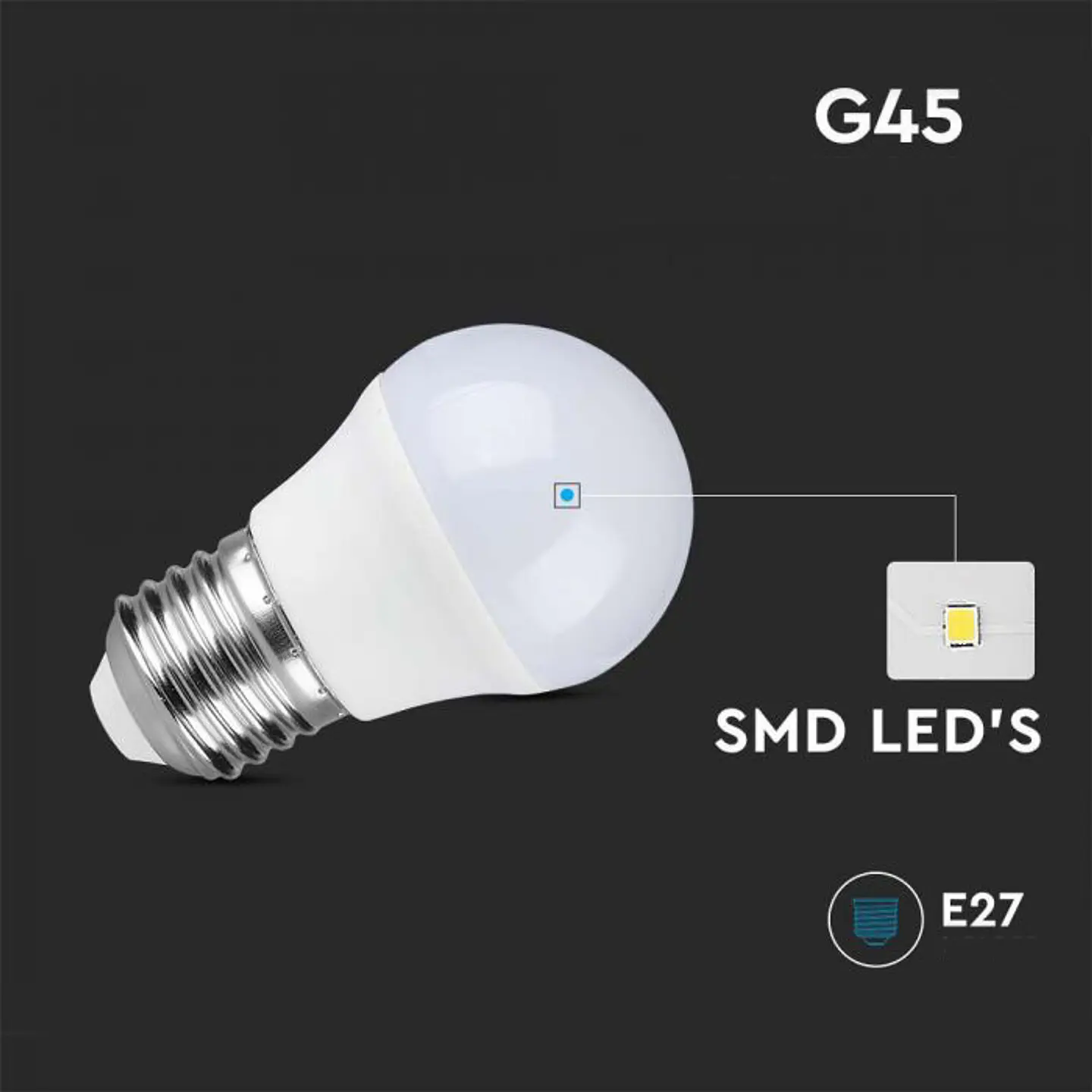 Lâmpada LED Chip Samsung 5.5W E27 P45 V-TAC 4