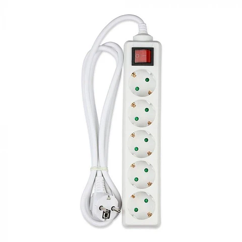 Base múltiple 5 vías con interruptor 3G1.5mm² X 1.5m IP44 V-TAC