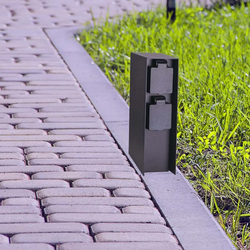 Bollard with 2 sockets 16A max. 3600W Brushed Steel V-TAC 3