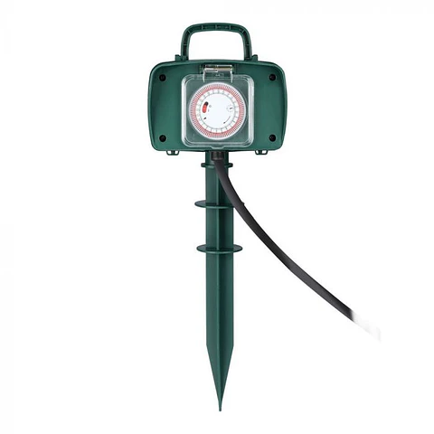 Toma de punto de jardín, 2 vías con temporizador 3G1.5mm² X 3m IP44 V-TAC