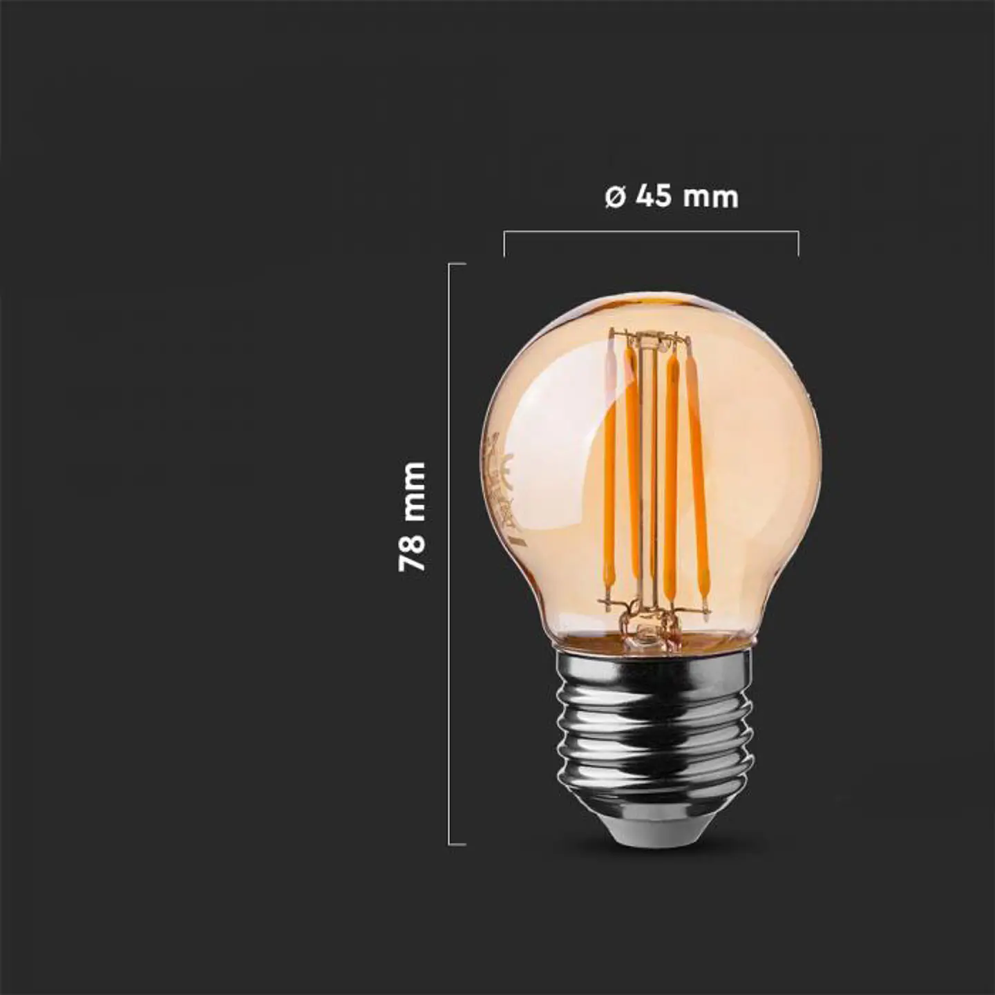 Lâmpada LED de filamento G45 4W 2200K E27 âmbar V-TAC 2