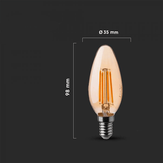 Lâmpada LED vela de filamento 4W 2200K E14 âmbar V-TAC