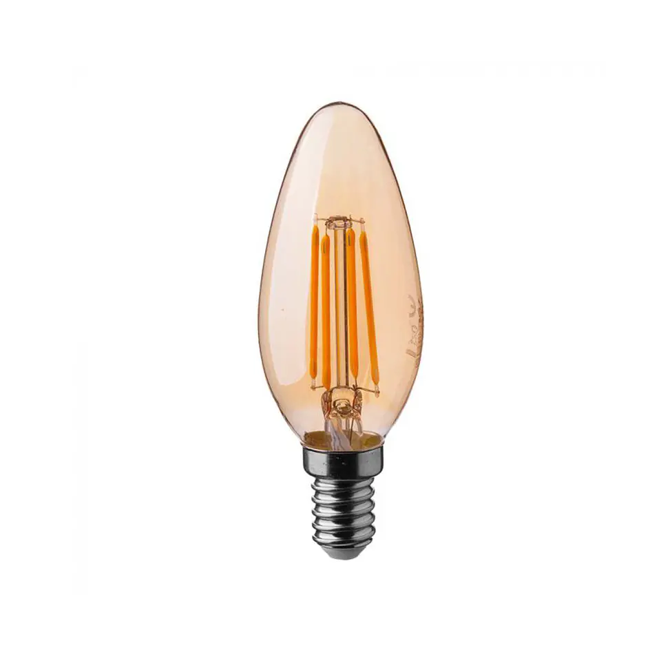 Lâmpada LED vela de filamento 4W 2200K E14 âmbar V-TAC 1
