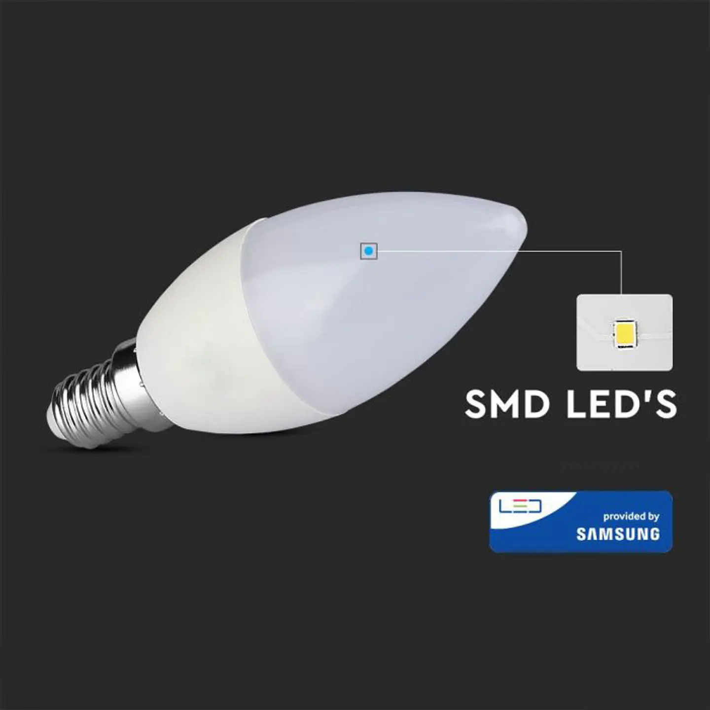 Lâmpada LED vela Plastic Chip Samsung 7W E14 V-TAC 4