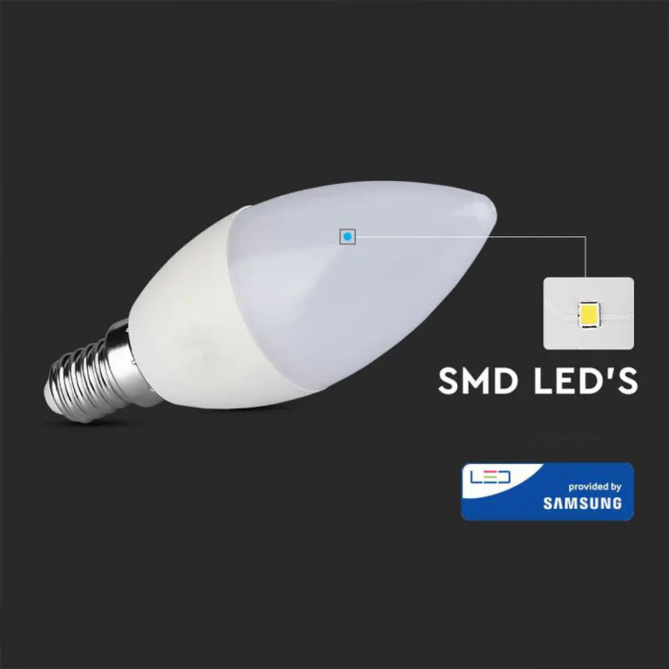 Lâmpada LED vela Plastic Chip Samsung 7W E14 V-TAC 4