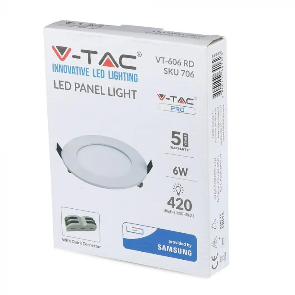 Downlight LED de encastrar redondo c/chip Samsung 6W V-TAC 6